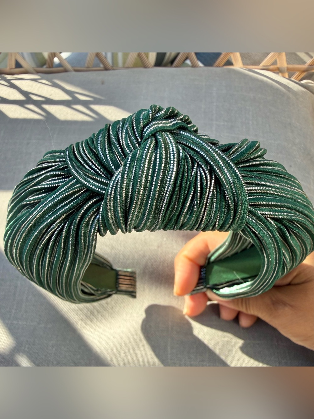Elegant Green Knotted Headband with Metallic Accents